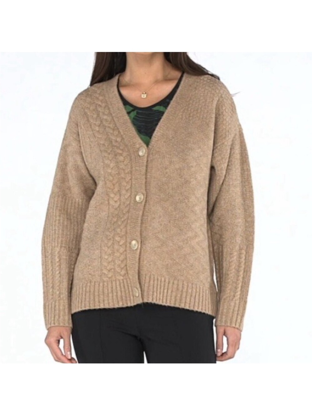 CAbi Neighbor Cable Knit Button Cardigan SZ S